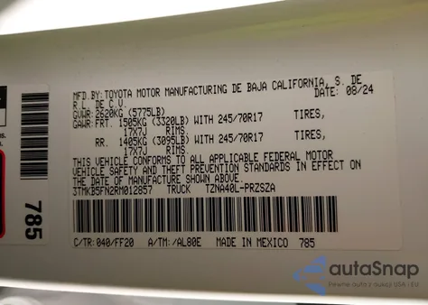 2024 Toyota Tacoma Sr5 2Wd from USA, damaged, VIN 3TMKB5FN2RM012857